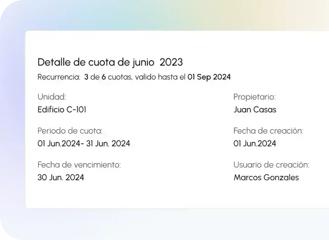 detalle de cuota de mantenimiento de junio 2023