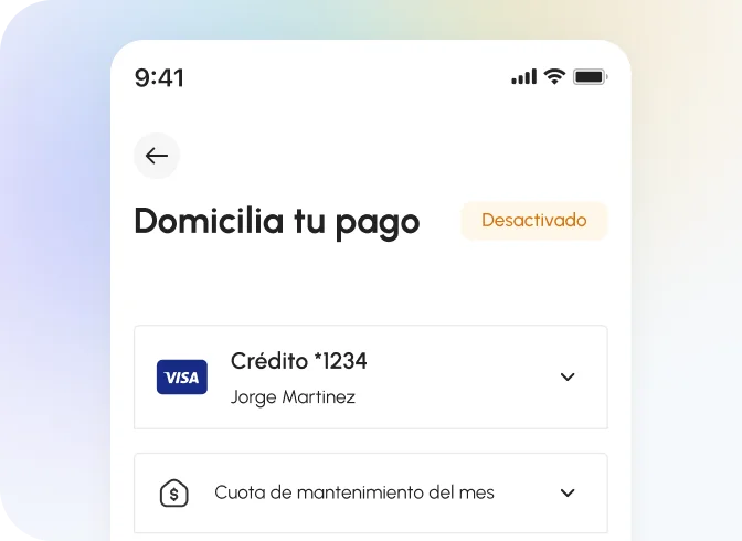 Opción para domiciliar pago en la app de Neivor