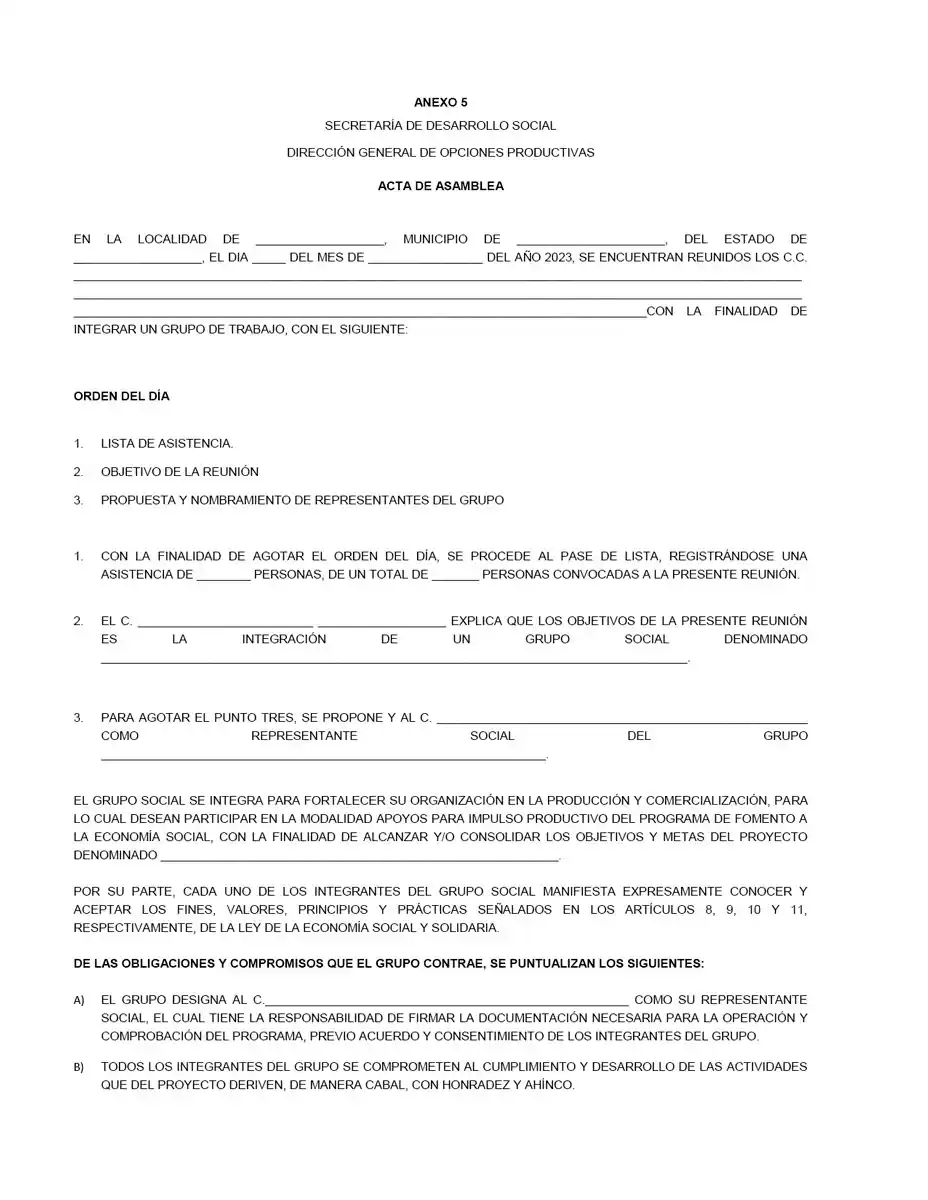 Acta de Asamblea de Vecinos