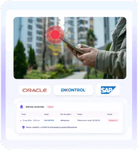 Estado de sincronización en tiempo real y alertas si algún registro tiene discrepancia.