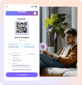 Su QR activo, su método de acceso y la opción de generar códigos para sus visitantes — desde la misma app.